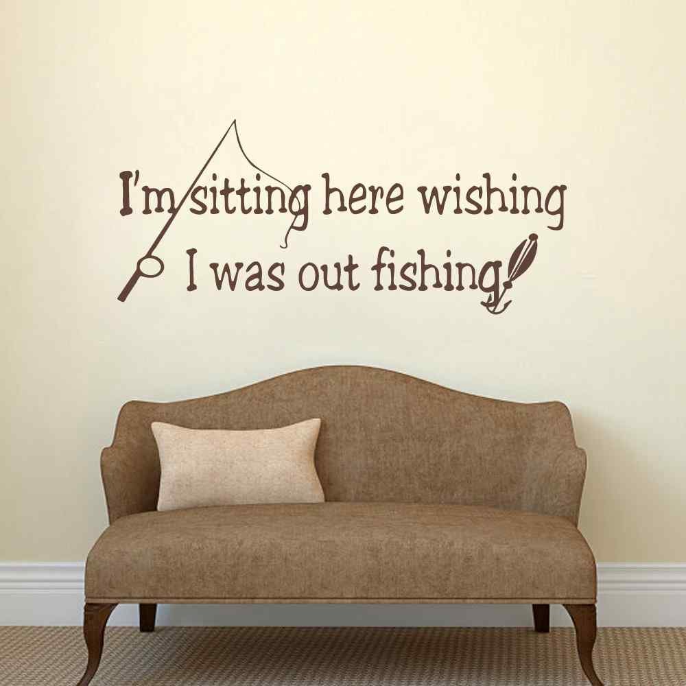 Fish Wall Decal Quote I'm Sitting Here Wishing I Was Out Fishing | Spinning
